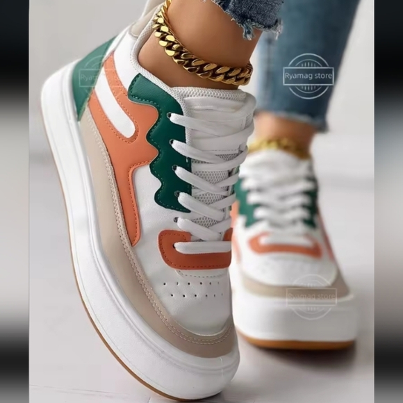 Vibrant High Top Sneakers in Orange and Green - Picture 4 of 8